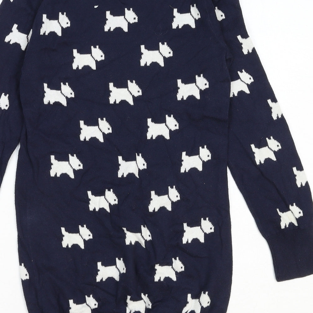 Blue Zoo Girls Blue Round Neck Geometric Cotton Pullover Jumper Size 11-12 Years Pullover - Dog Print