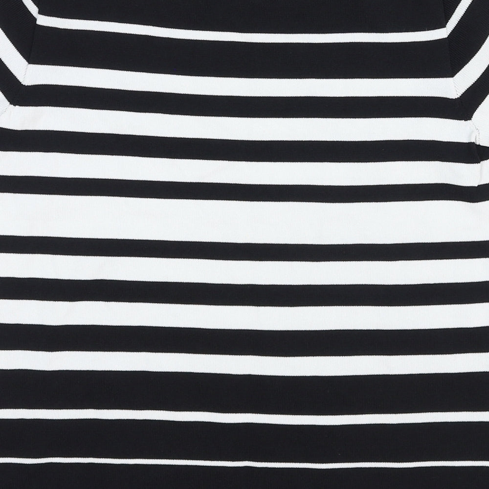 Marks and Spencer Womens Black Striped Polyamide Basic T-Shirt Size 8 Scoop Neck