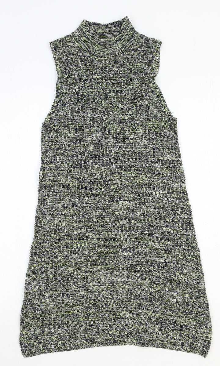 Topshop Womens Green Cotton A-Line Size 8 Mock Neck Pullover