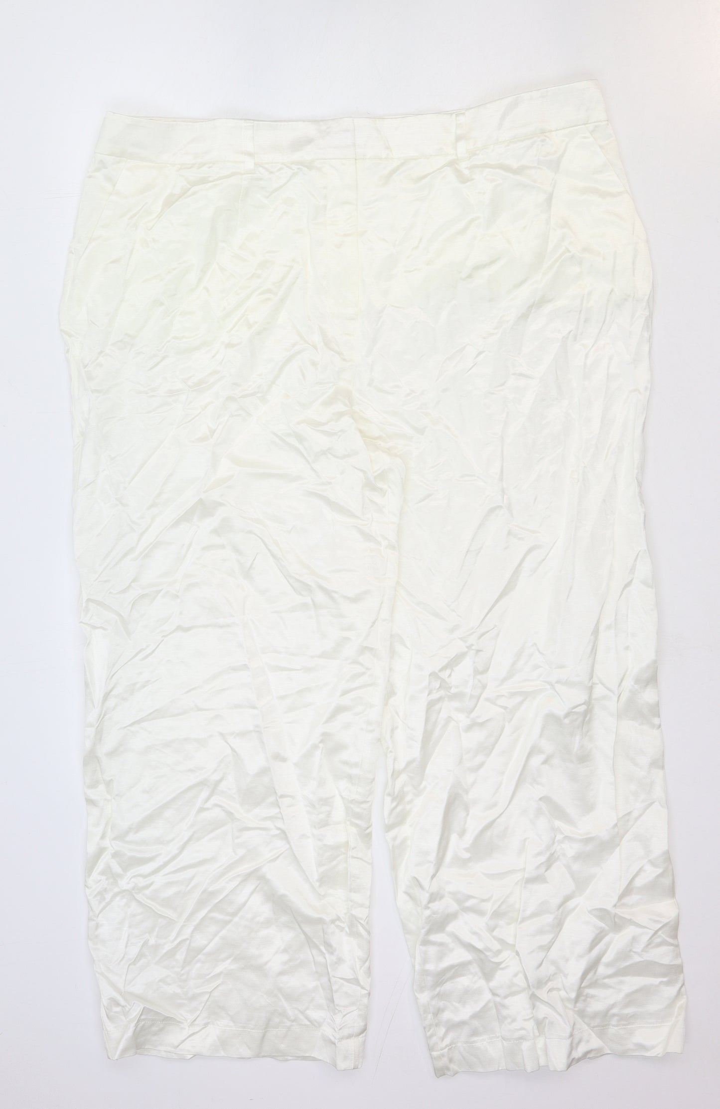 Marks and Spencer Womens White Viscose Trousers Size 24 Regular Buckle