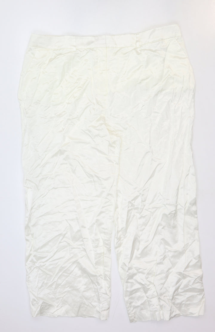 Marks and Spencer Womens White Viscose Trousers Size 24 Regular Buckle