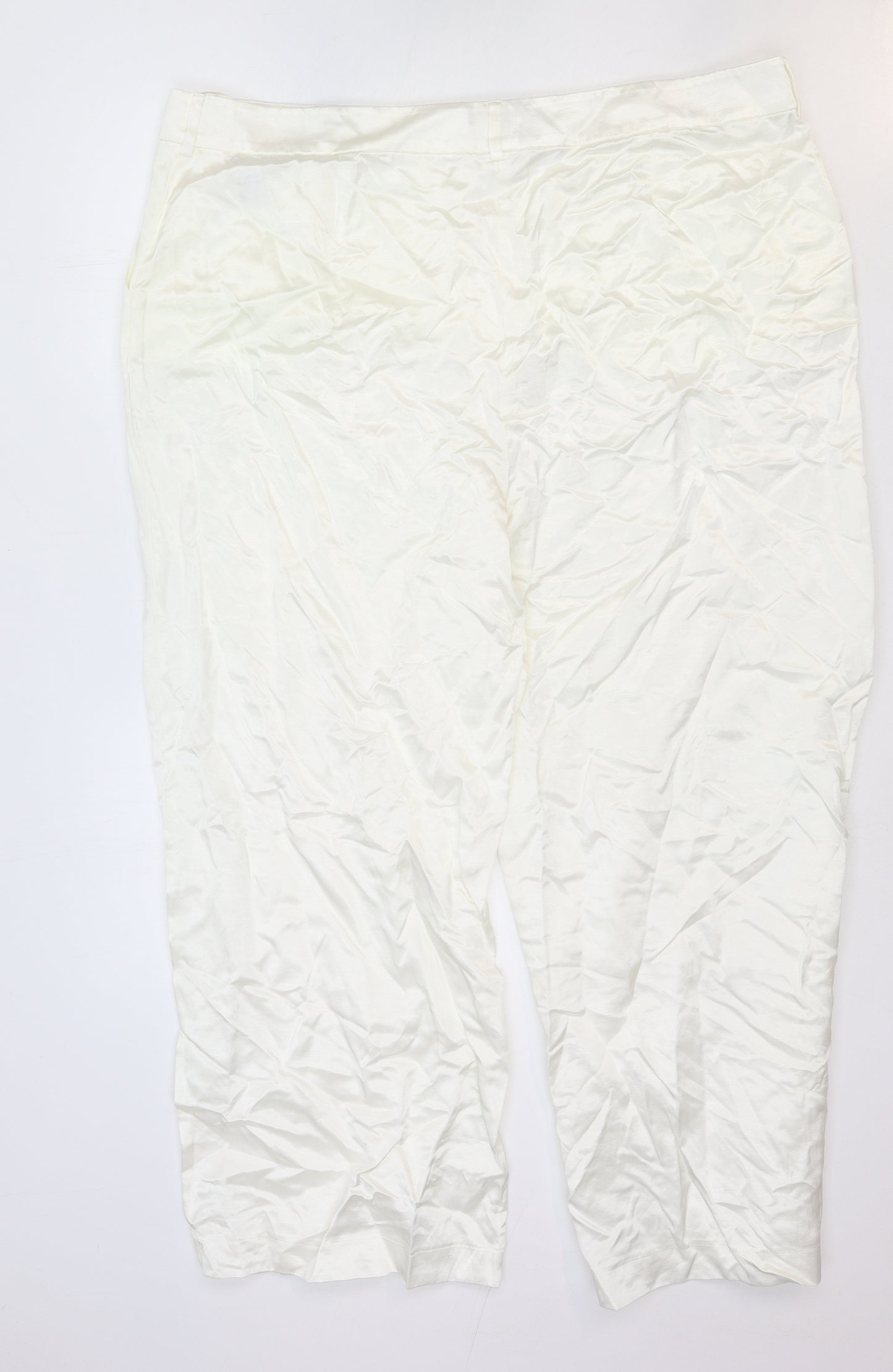 Marks and Spencer Womens White Viscose Trousers Size 24 Regular Buckle