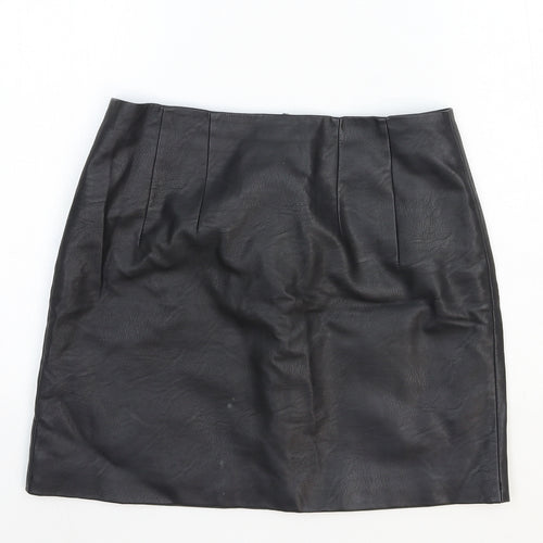 Topshop Womens Black Polyester Straight & Pencil Skirt Size 10 Zip