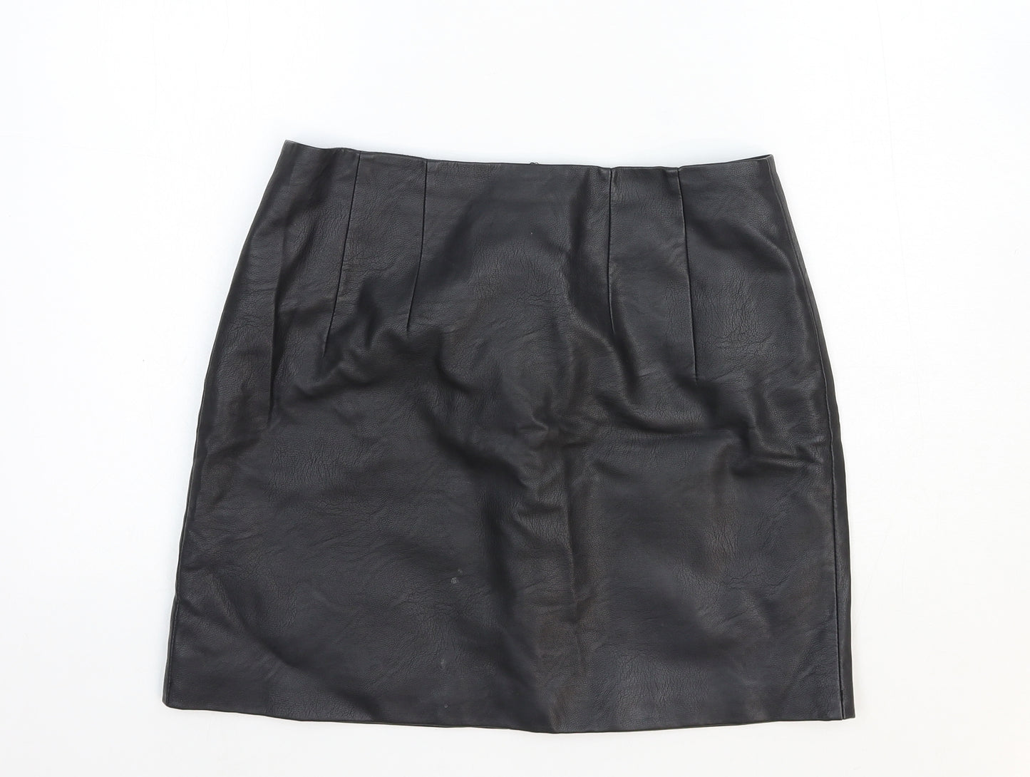 Topshop Womens Black Polyester Straight & Pencil Skirt Size 10 Zip
