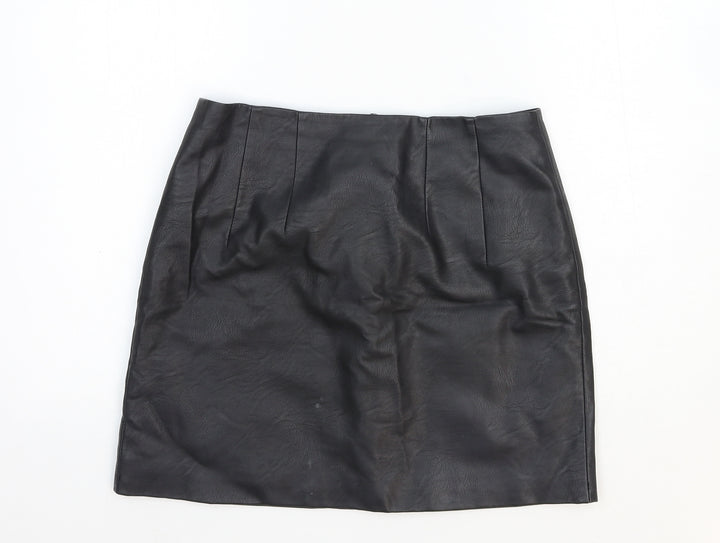 Topshop Womens Black Polyester Straight & Pencil Skirt Size 10 Zip