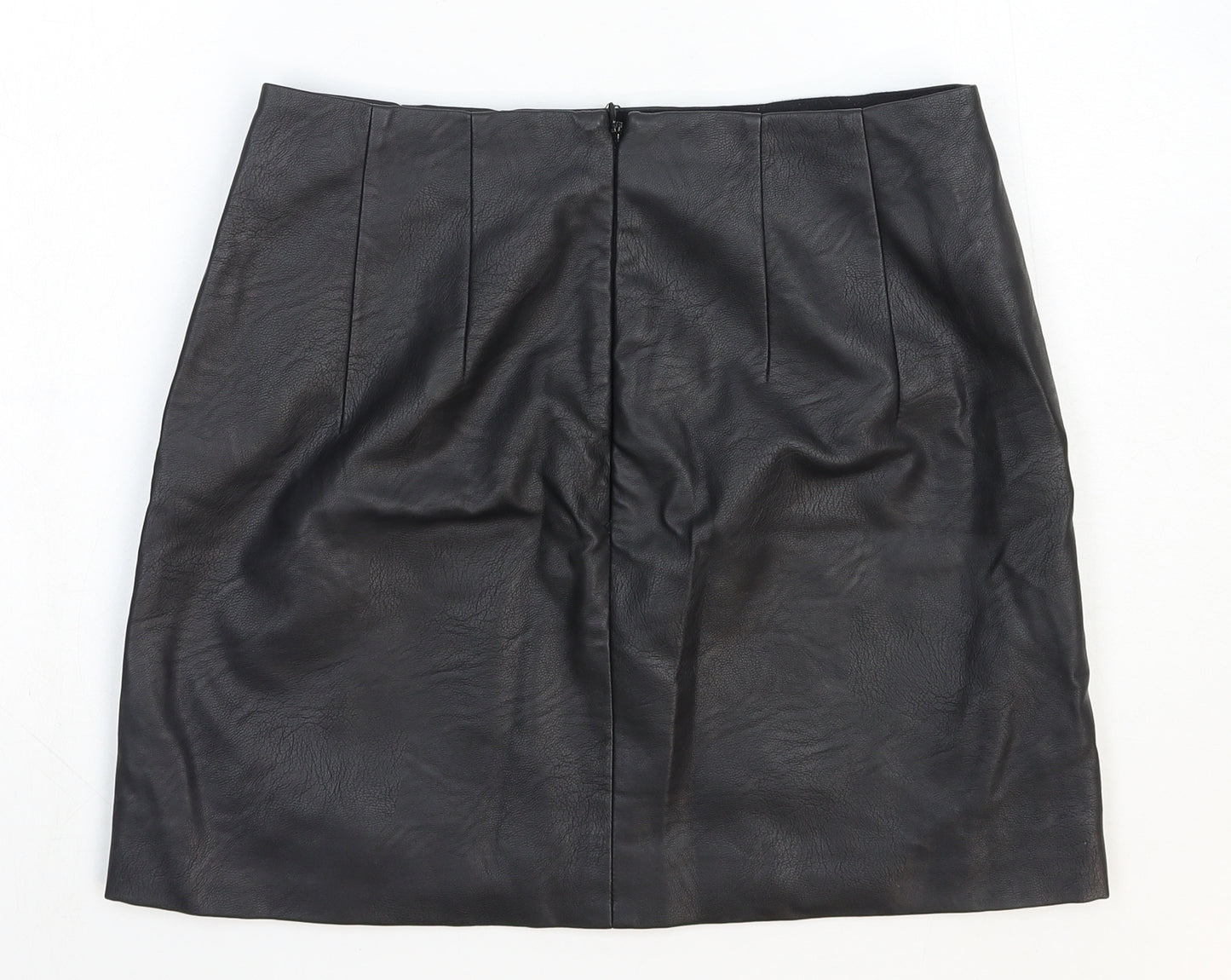 Topshop Womens Black Polyester Straight & Pencil Skirt Size 10 Zip