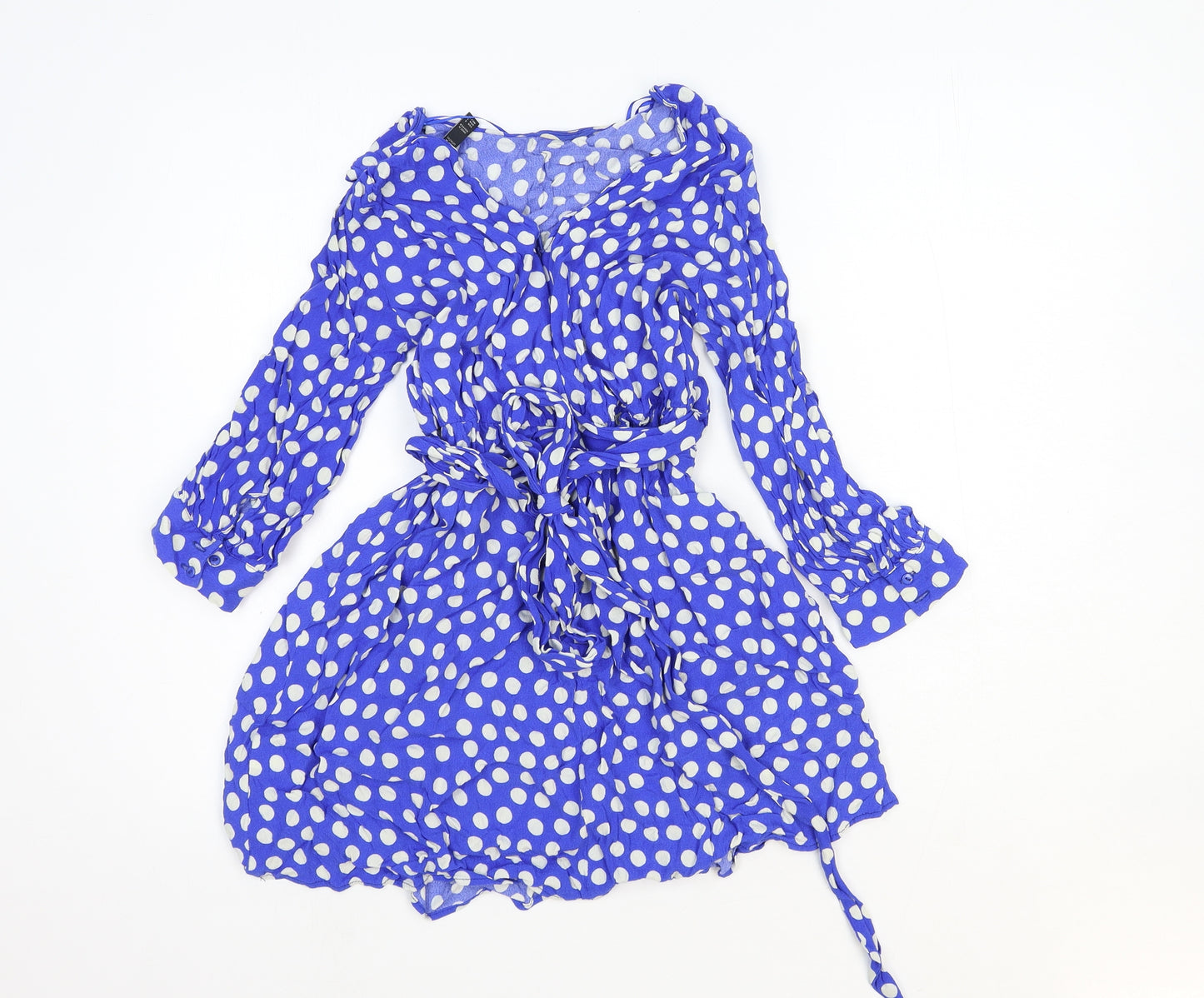 Trf Outerwear Womens Blue Polka Dot Viscose A-Line Size S Round Neck Zip