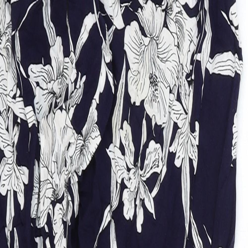 F&F Womens Blue Floral Polyester Trousers Size 14 Regular Tie