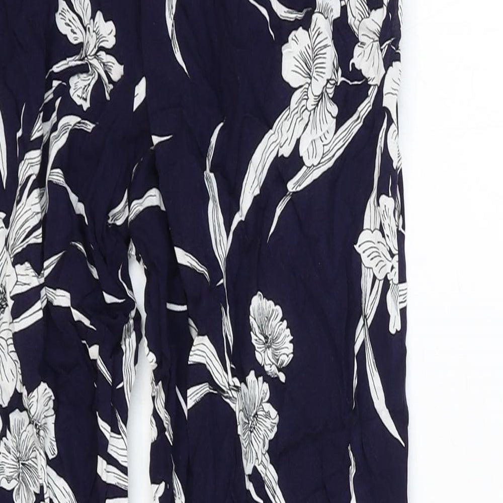 F&F Womens Blue Floral Polyester Trousers Size 14 Regular Tie