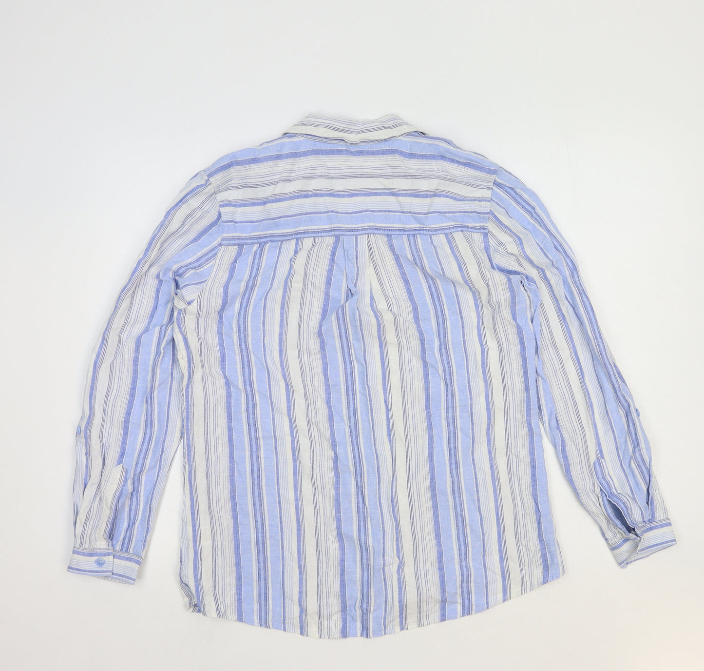 Spirit Womens Blue Striped Linen Basic Button-Up Size 12 Collared