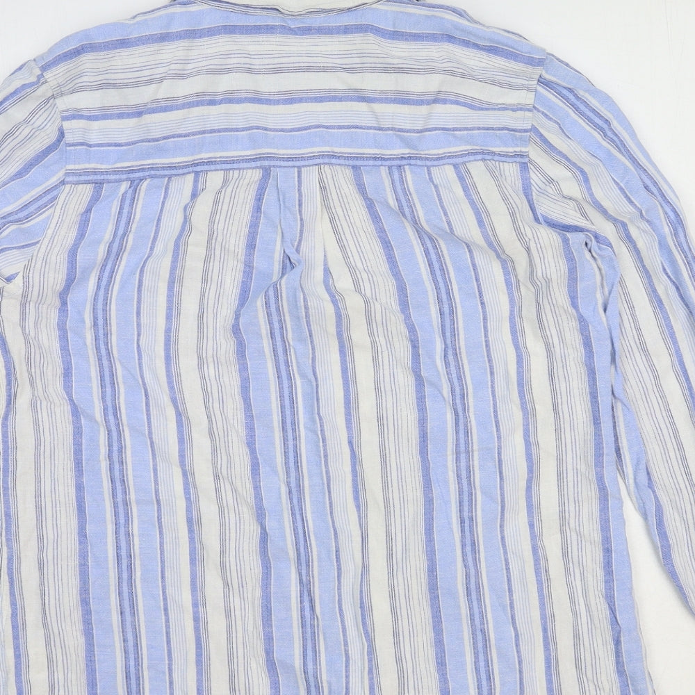 Spirit Womens Blue Striped Linen Basic Button-Up Size 12 Collared