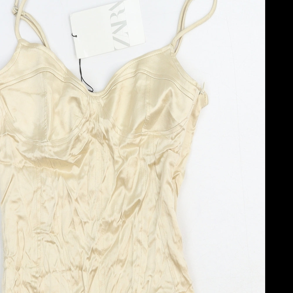 Zara Womens Ivory Polyester Bodysuit One-Piece Size S Zip