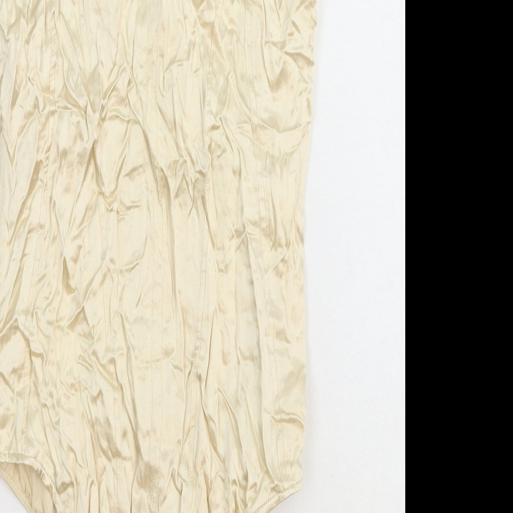 Zara Womens Ivory Polyester Bodysuit One-Piece Size S Zip