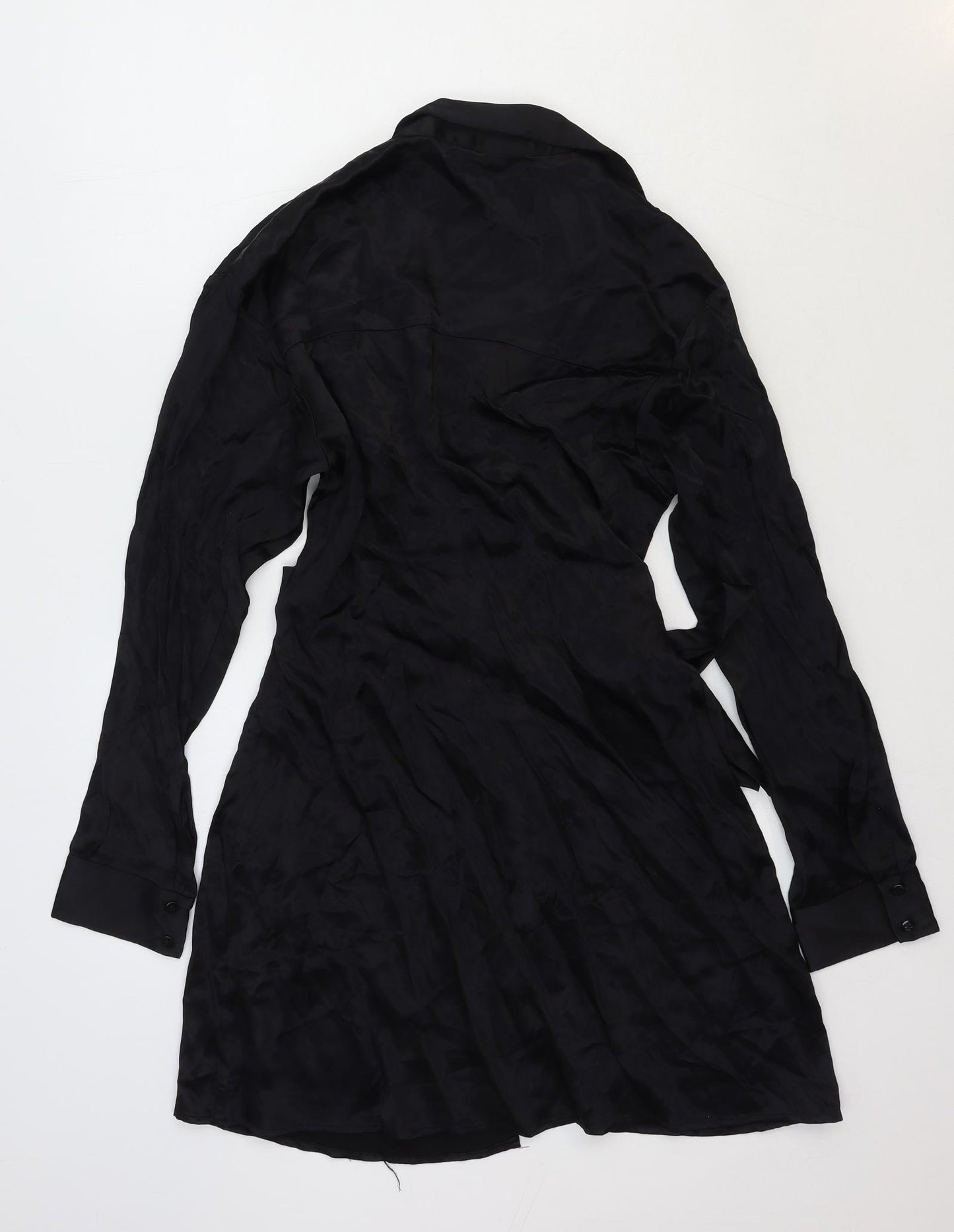 Zara Womens Black Viscose Shirt Dress Size M Collared Button