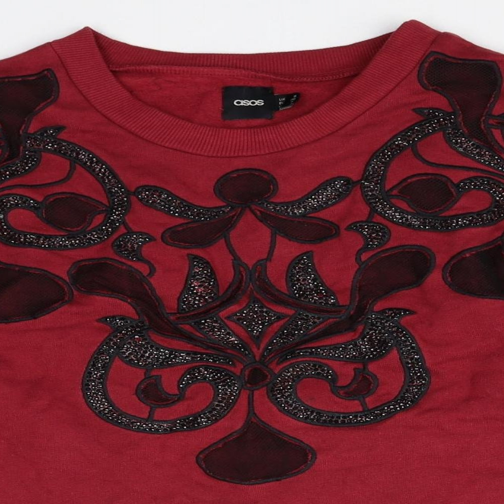 ASOS Womens Red Round Neck Cotton Pullover Jumper Size 8
