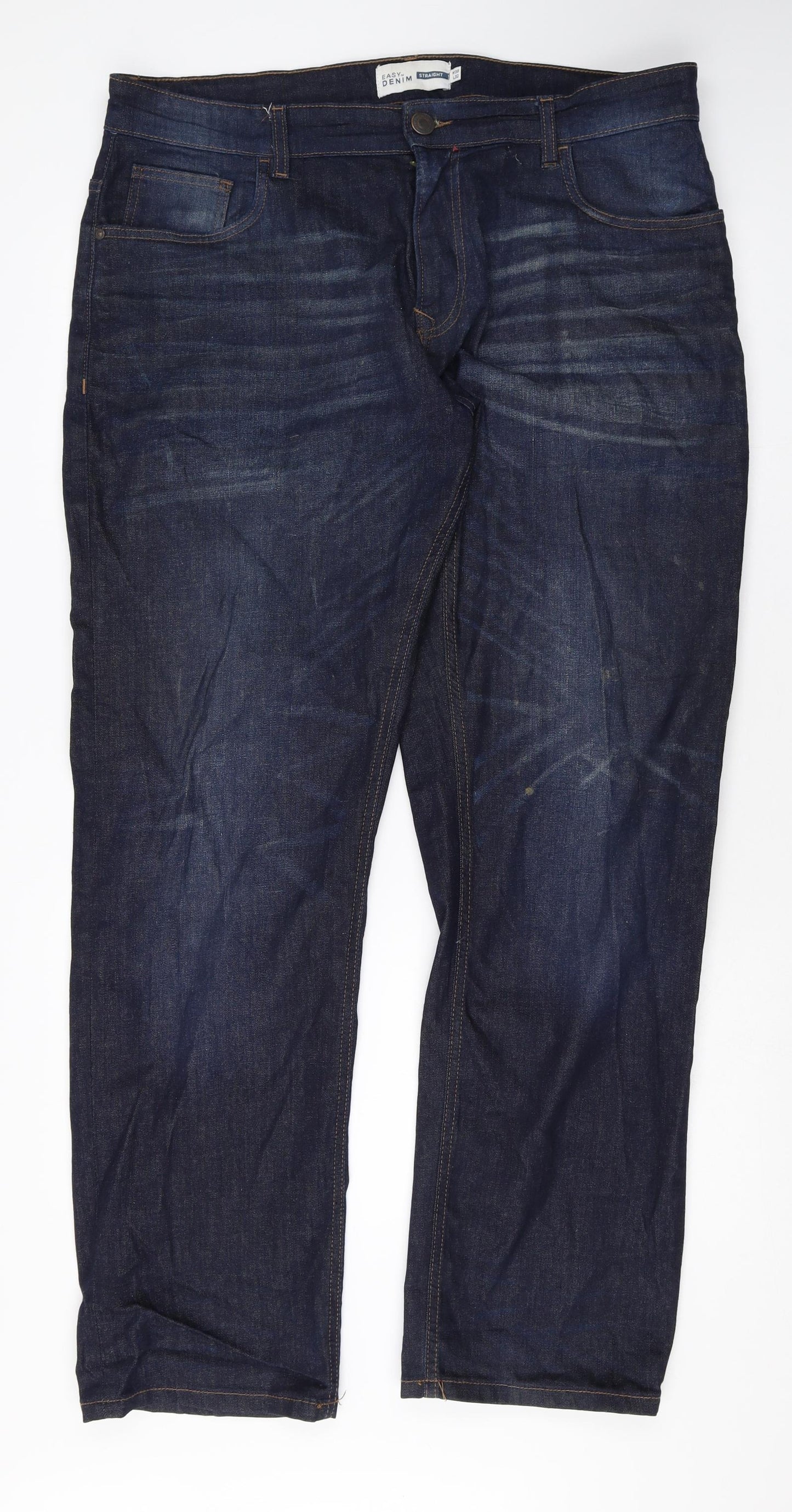 Easy Mens Blue Cotton Straight Jeans Size 38 in Regular Zip