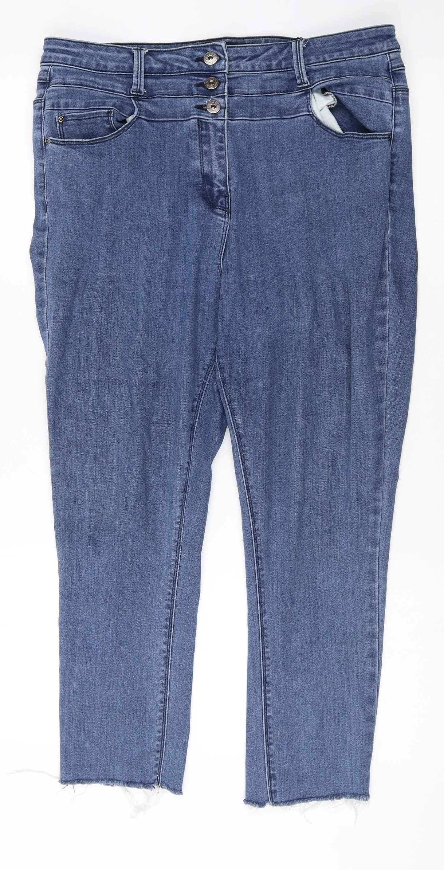 NEXT Womens Blue Cotton Skinny Jeans Size 16 Regular Zip - Distressed Hems