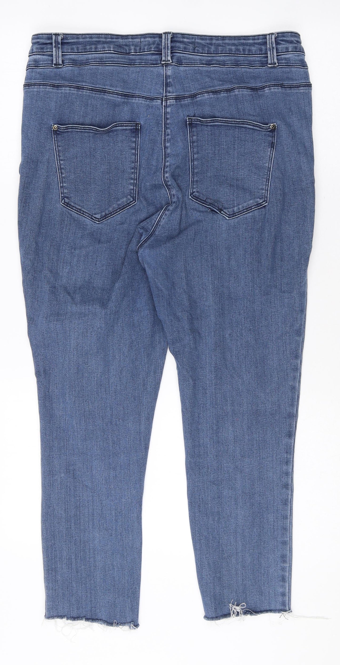 NEXT Womens Blue Cotton Skinny Jeans Size 16 Regular Zip - Distressed Hems