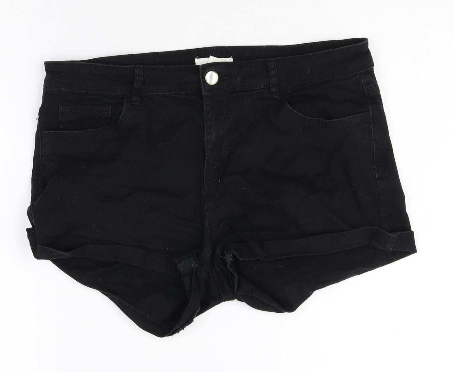 H&M Womens Black Cotton Hot Pants Shorts Size 12 Regular Zip