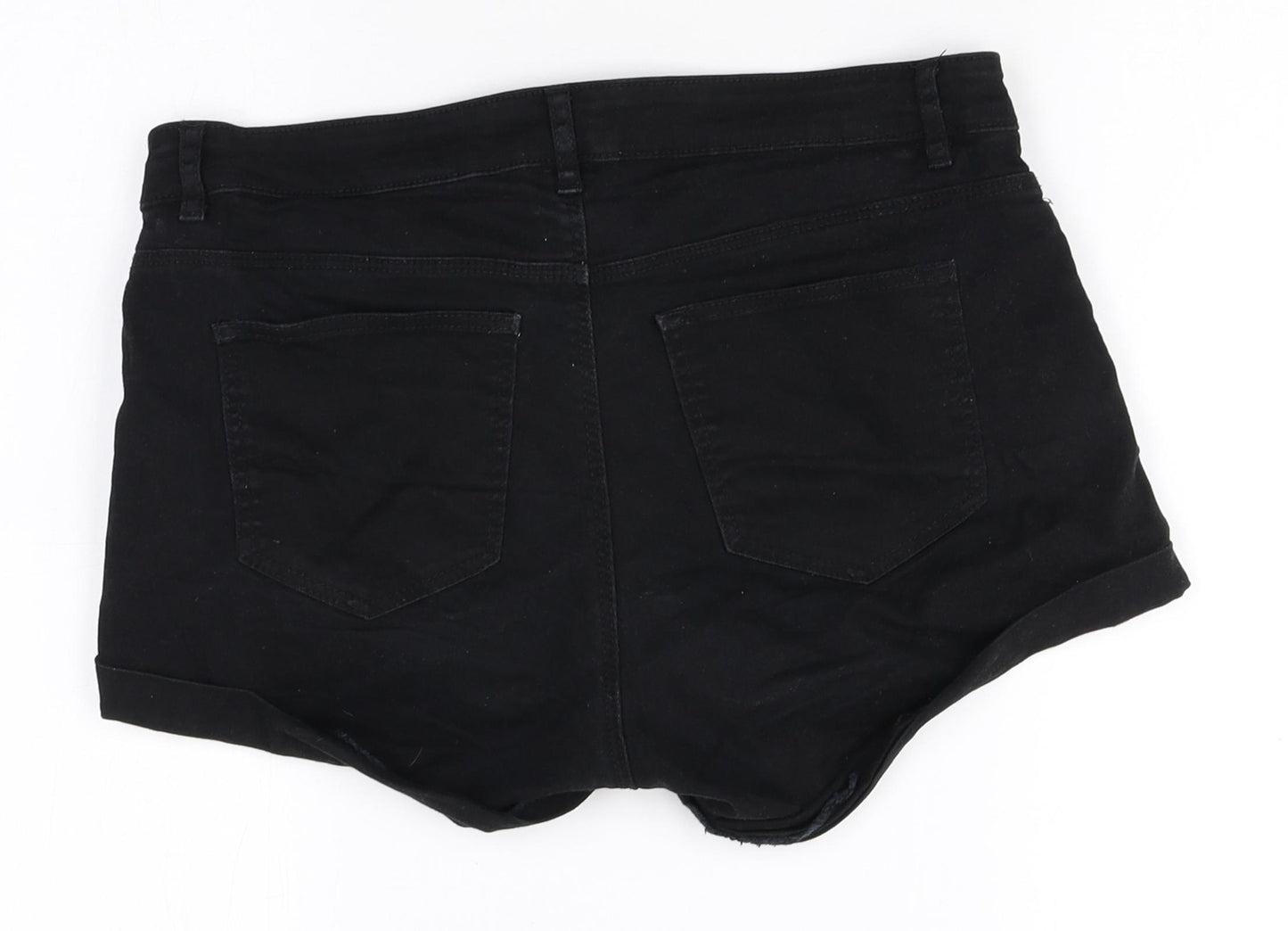 H&M Womens Black Cotton Hot Pants Shorts Size 12 Regular Zip