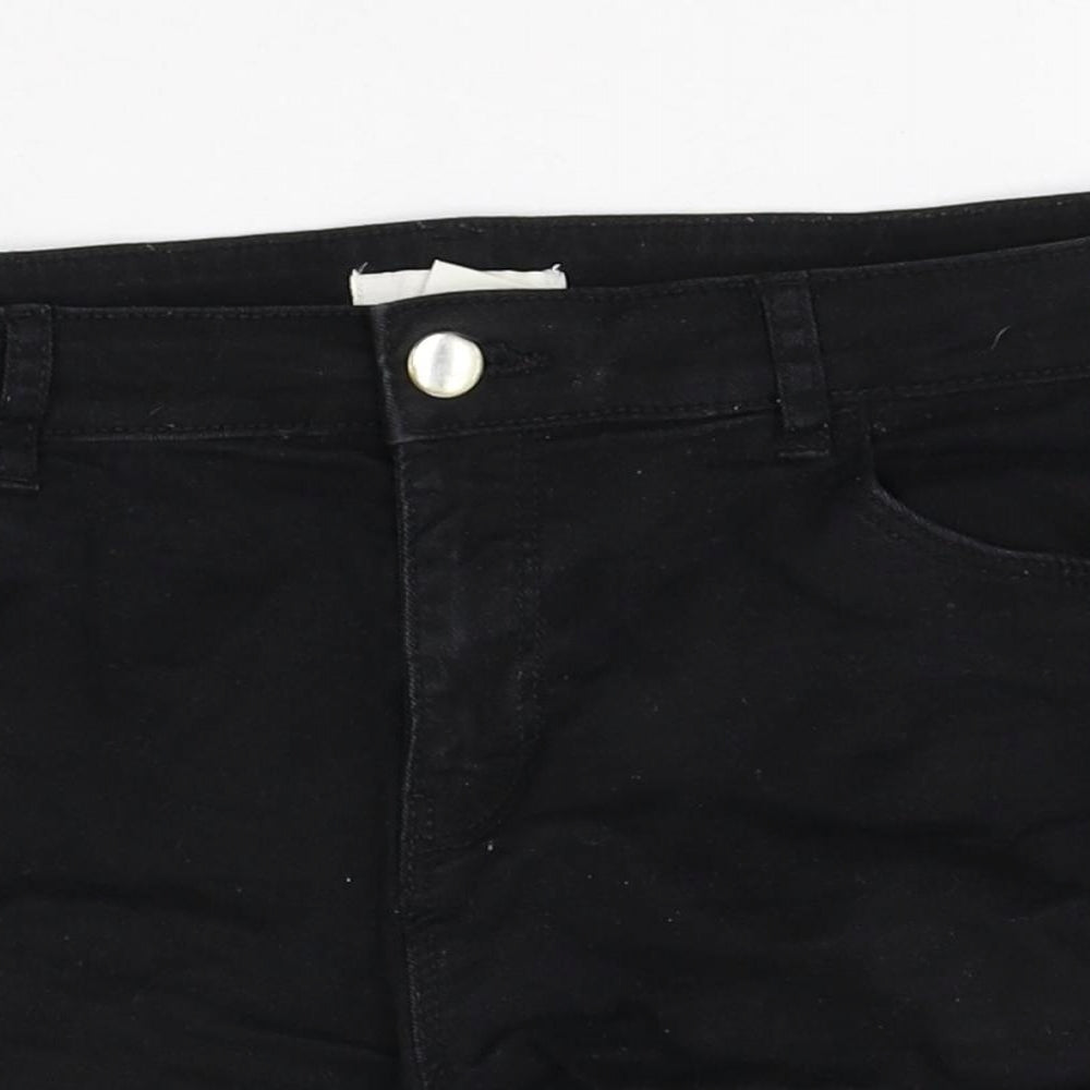 H&M Womens Black Cotton Hot Pants Shorts Size 12 Regular Zip