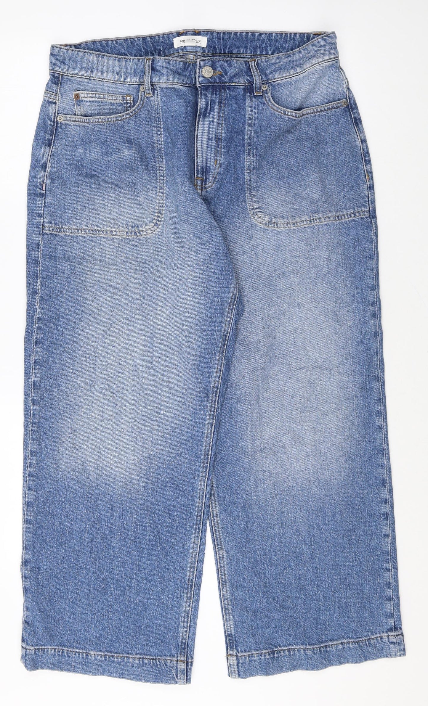 White Stuff Womens Blue Cotton Wide-Leg Jeans Size 16 Regular Zip