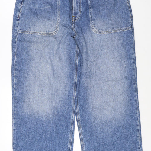 White Stuff Womens Blue Cotton Wide-Leg Jeans Size 16 Regular Zip
