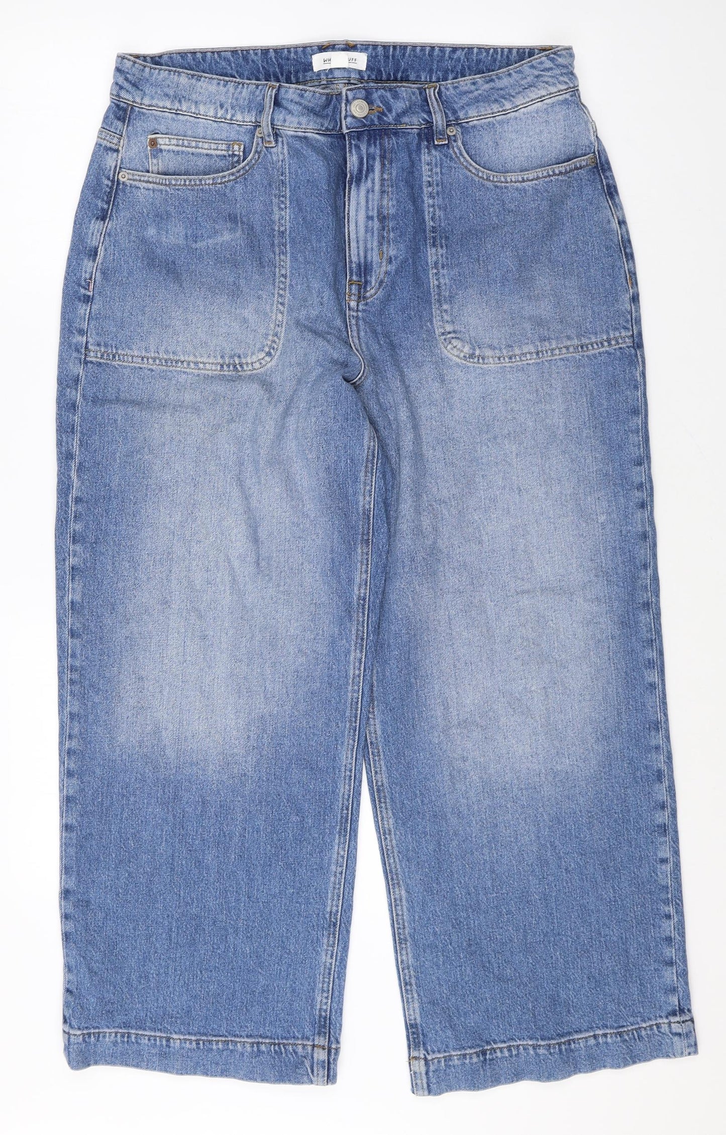 White Stuff Womens Blue Cotton Wide-Leg Jeans Size 16 Regular Zip