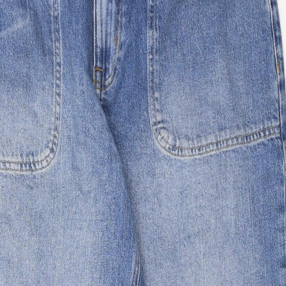 White Stuff Womens Blue Cotton Wide-Leg Jeans Size 16 Regular Zip