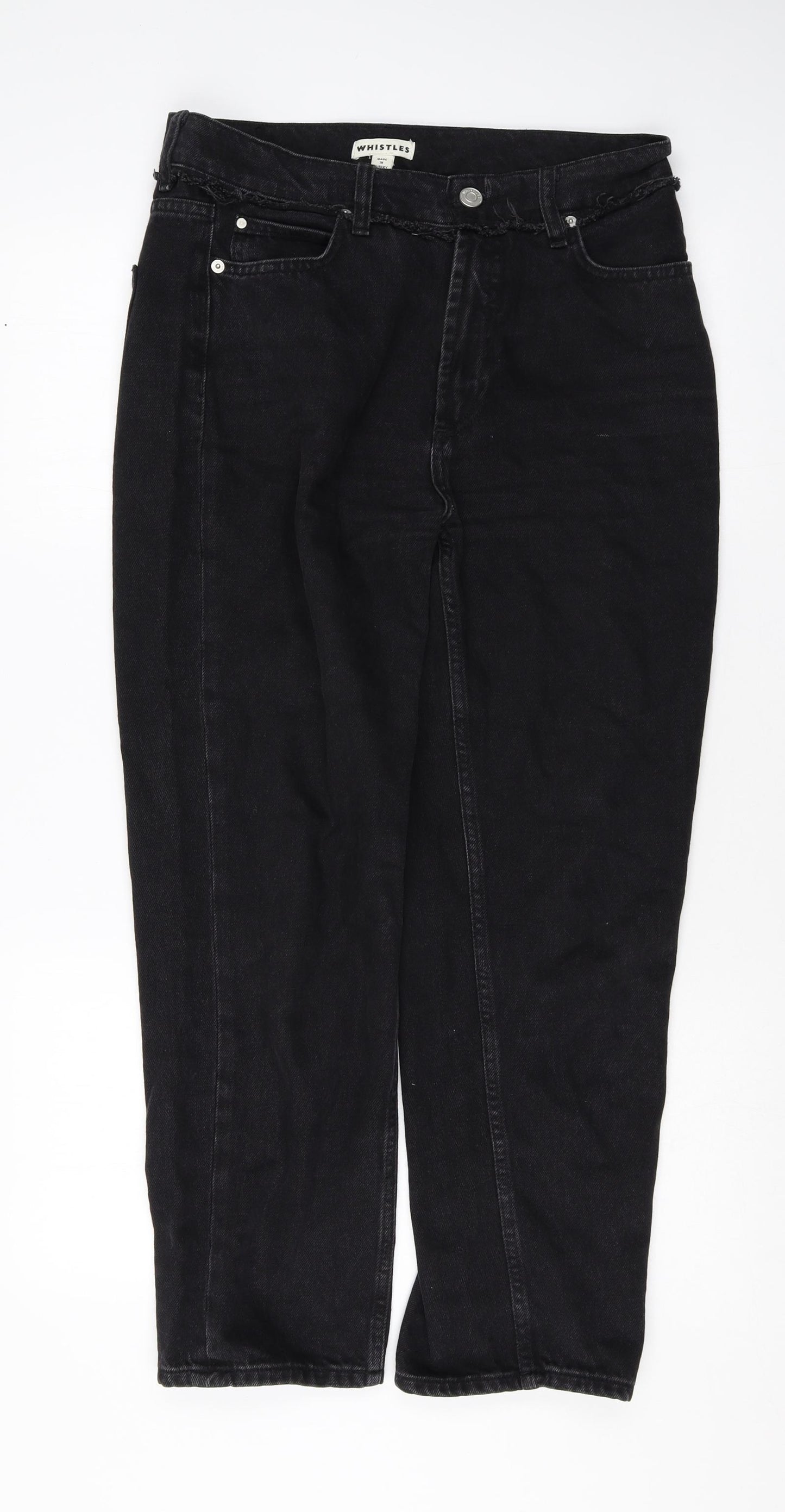 Whistles Womens Black Cotton Straight Jeans Size 29 in Regular Zip - Distressed Waistband Detail