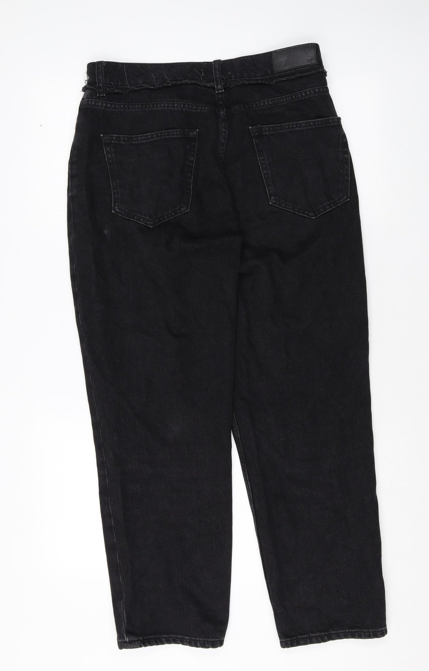 Whistles Womens Black Cotton Straight Jeans Size 29 in Regular Zip - Distressed Waistband Detail