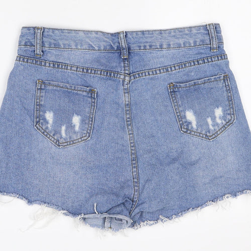 SheIn Womens Blue Herringbone Cotton Cut-Off Shorts Size L Regular Zip - Distressed