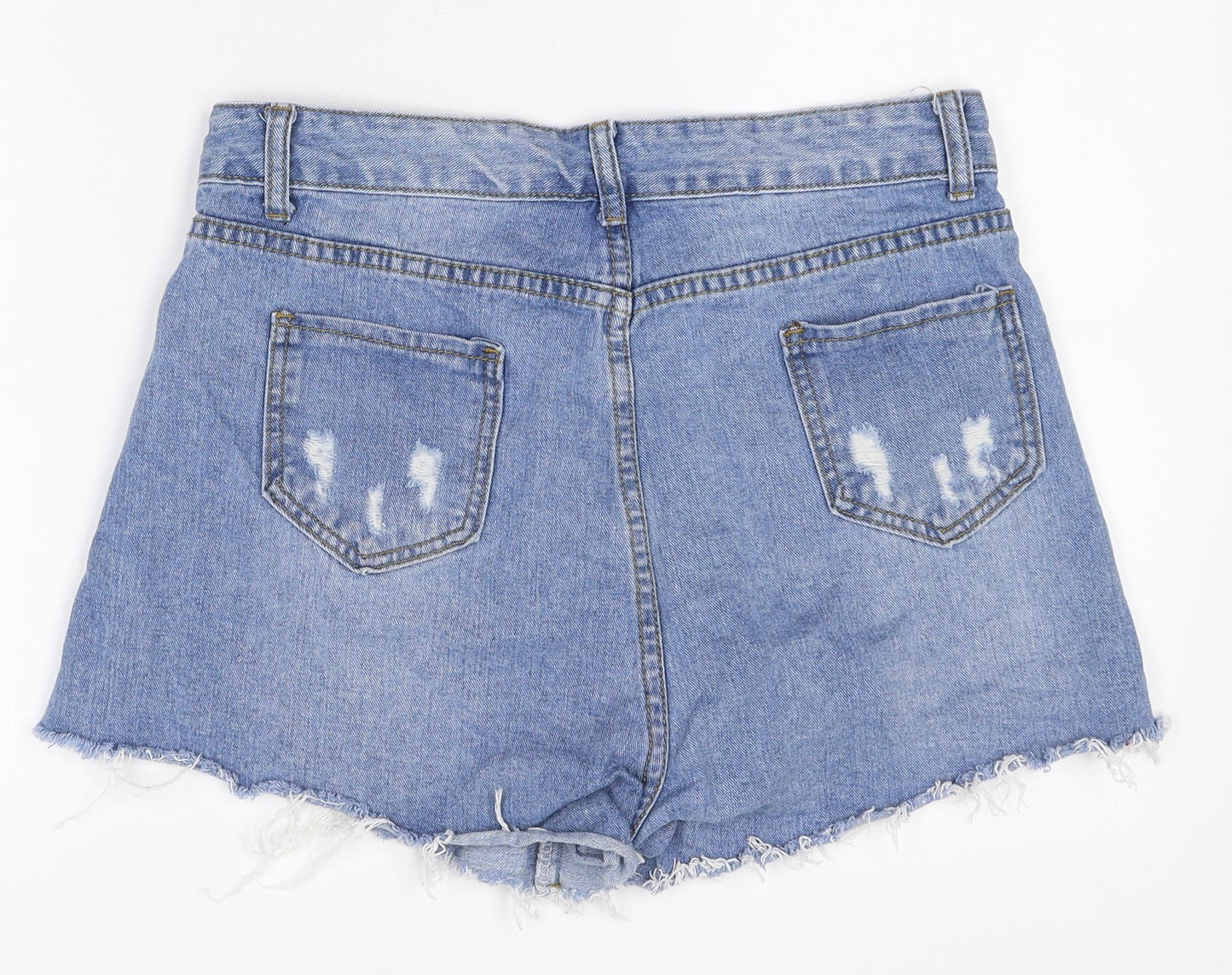 SheIn Womens Blue Herringbone Cotton Cut-Off Shorts Size L Regular Zip - Distressed
