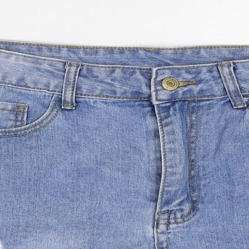 SheIn Womens Blue Herringbone Cotton Cut-Off Shorts Size L Regular Zip - Distressed