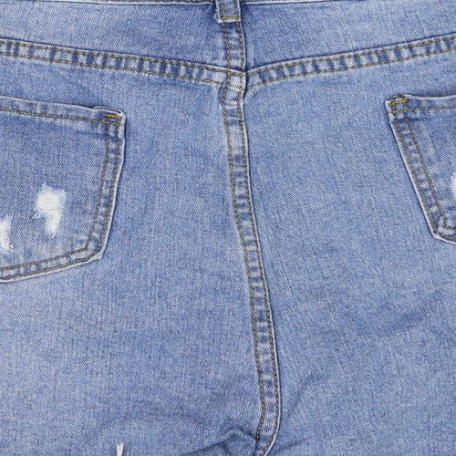 SheIn Womens Blue Herringbone Cotton Cut-Off Shorts Size L Regular Zip - Distressed