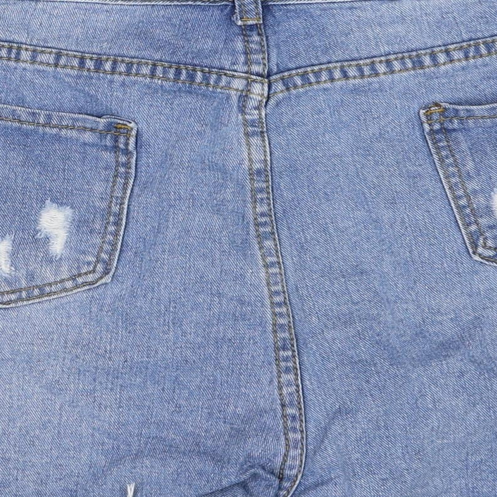 SheIn Womens Blue Herringbone Cotton Cut-Off Shorts Size L Regular Zip - Distressed