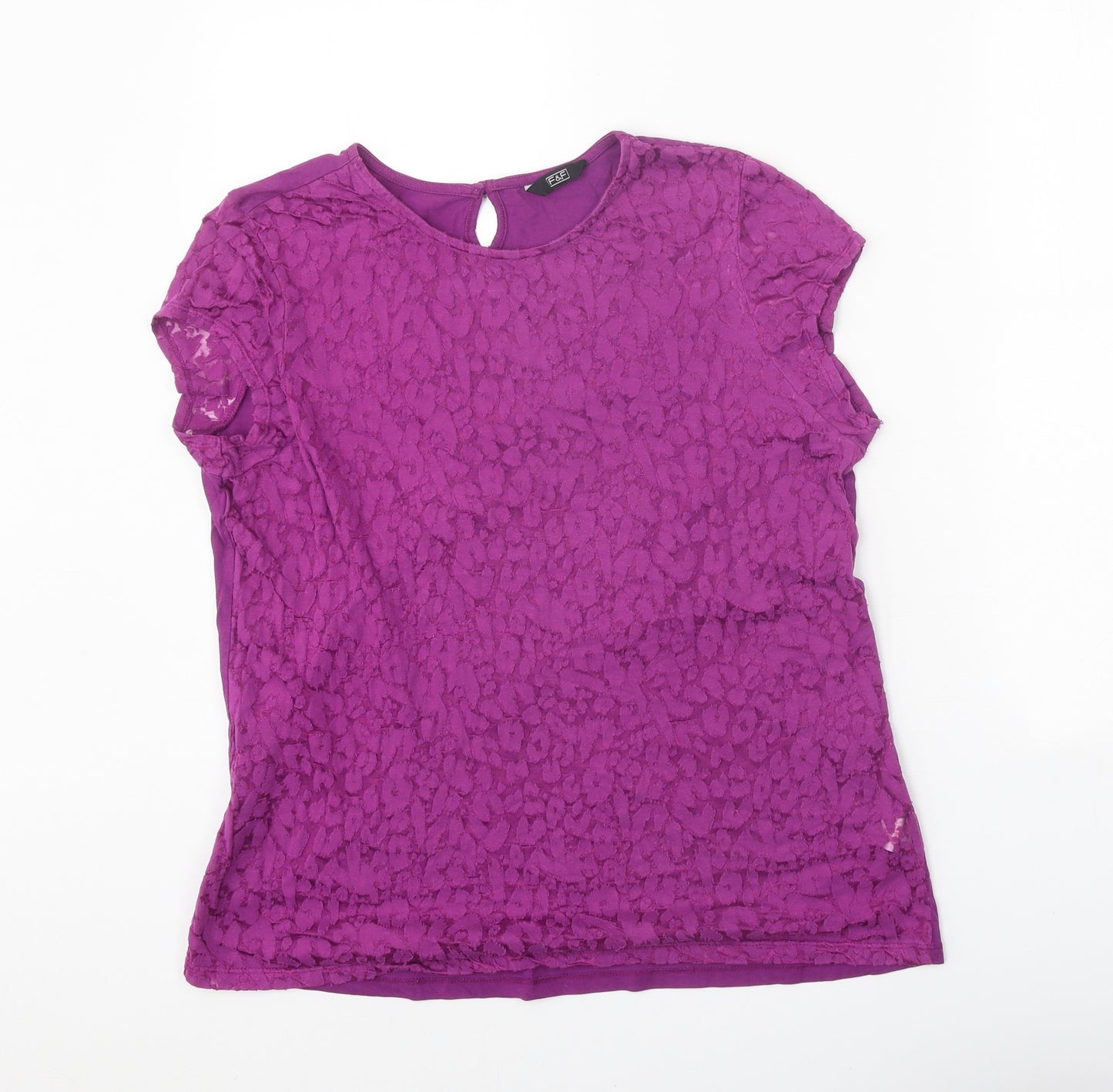 F&F Womens Purple Geometric Cotton Basic Blouse Size 16 Round Neck