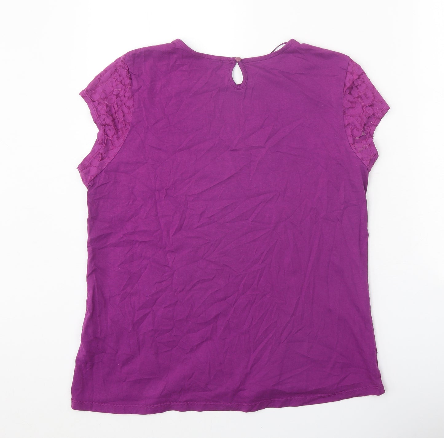 F&F Womens Purple Geometric Cotton Basic Blouse Size 16 Round Neck