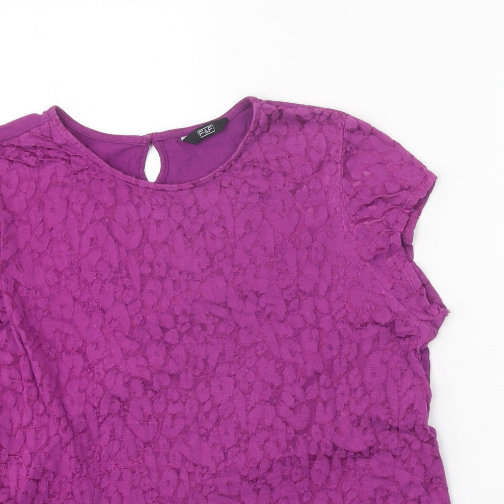 F&F Womens Purple Geometric Cotton Basic Blouse Size 16 Round Neck