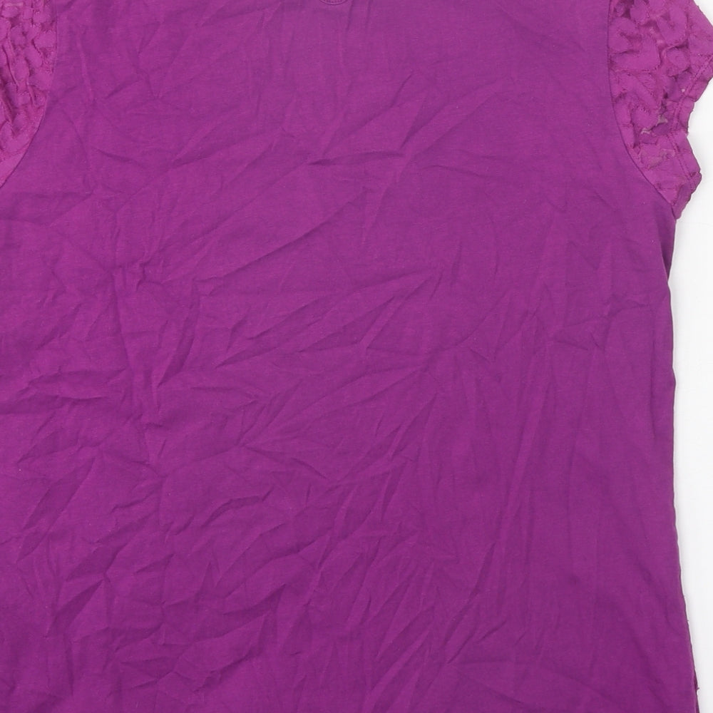 F&F Womens Purple Geometric Cotton Basic Blouse Size 16 Round Neck