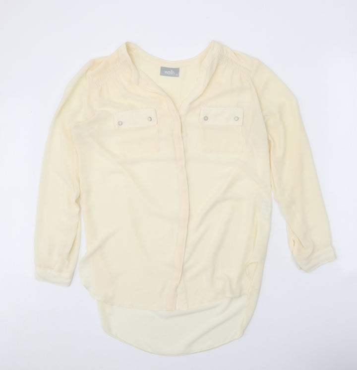 Wallis Womens Beige Polyester Basic Button-Up Size M V-Neck