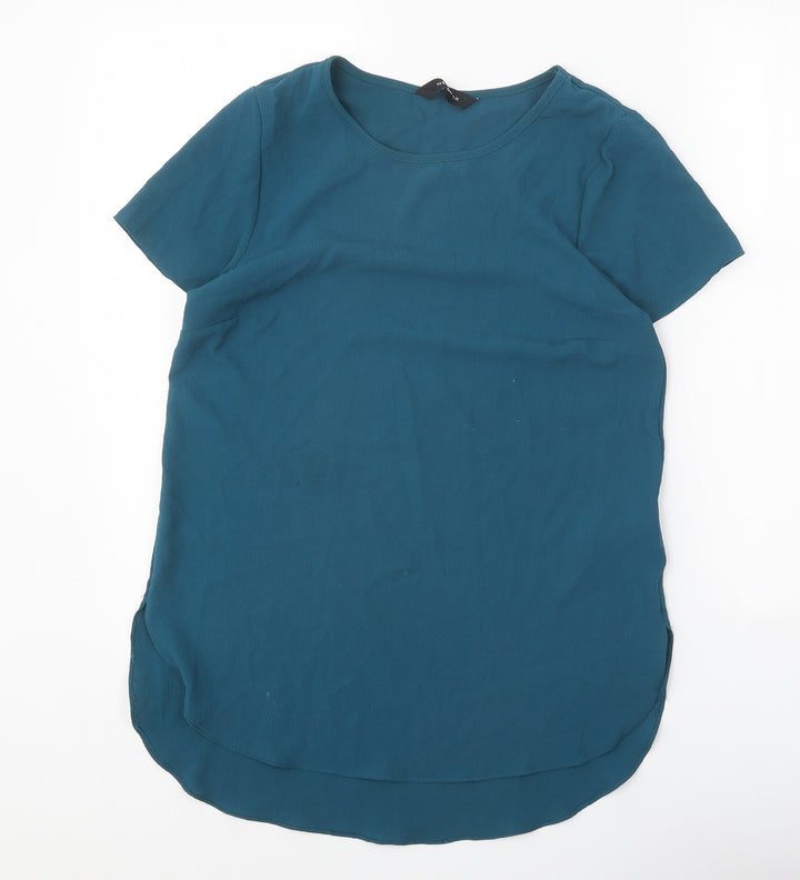 New Look Womens Blue Polyester Basic Blouse Size 6 Round Neck