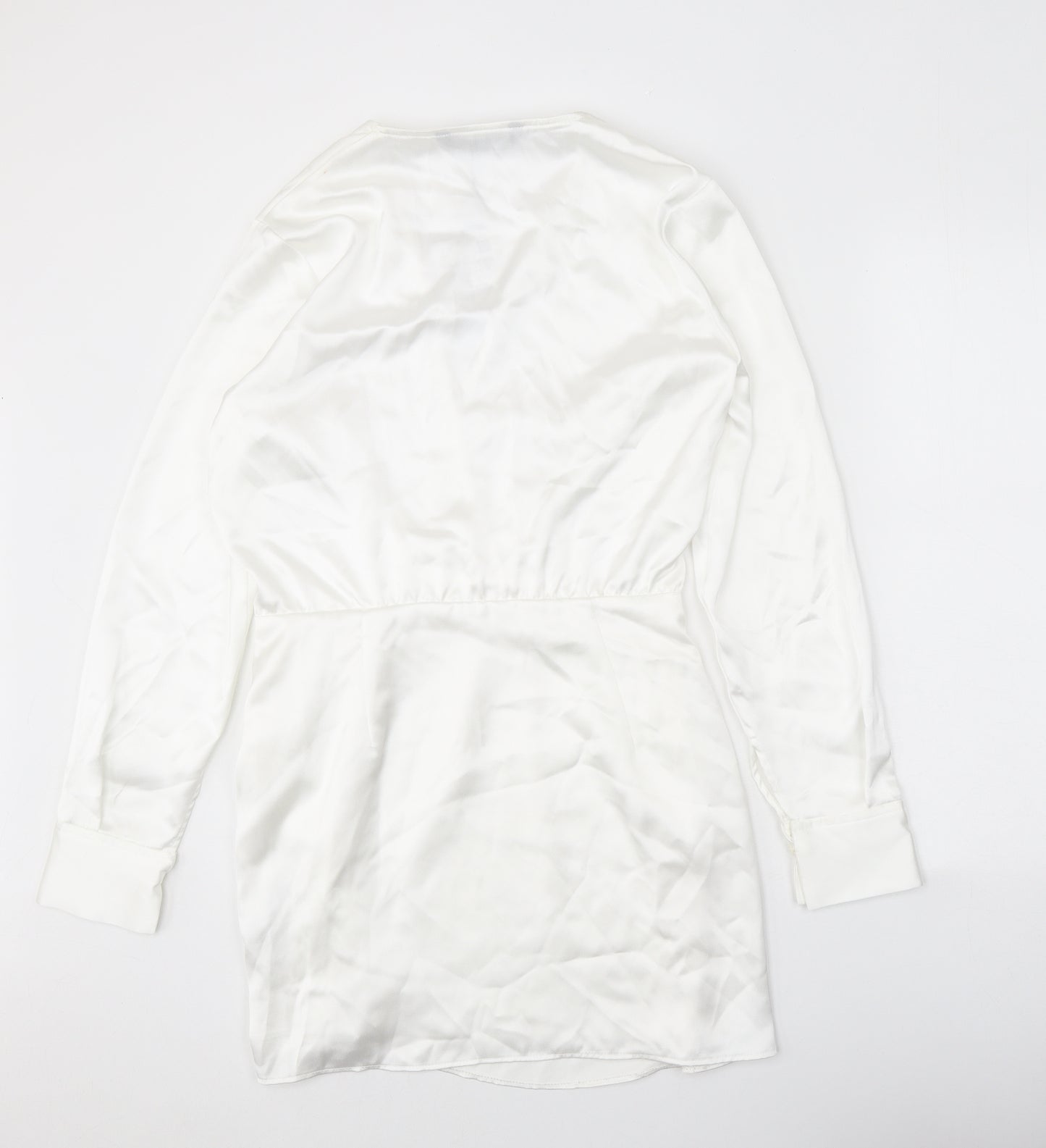 Zara Womens White Polyester A-Line Size M V-Neck Zip