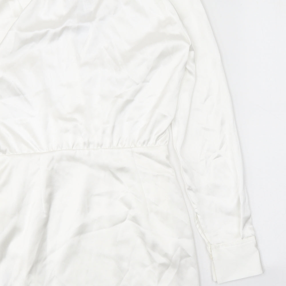 Zara Womens White Polyester A-Line Size M V-Neck Zip