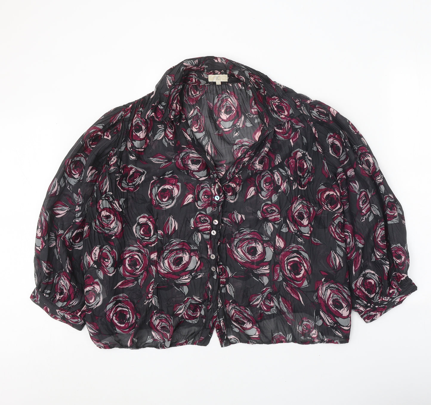 CC Womens Black Floral Polyester Basic Blouse Size 18 Collared