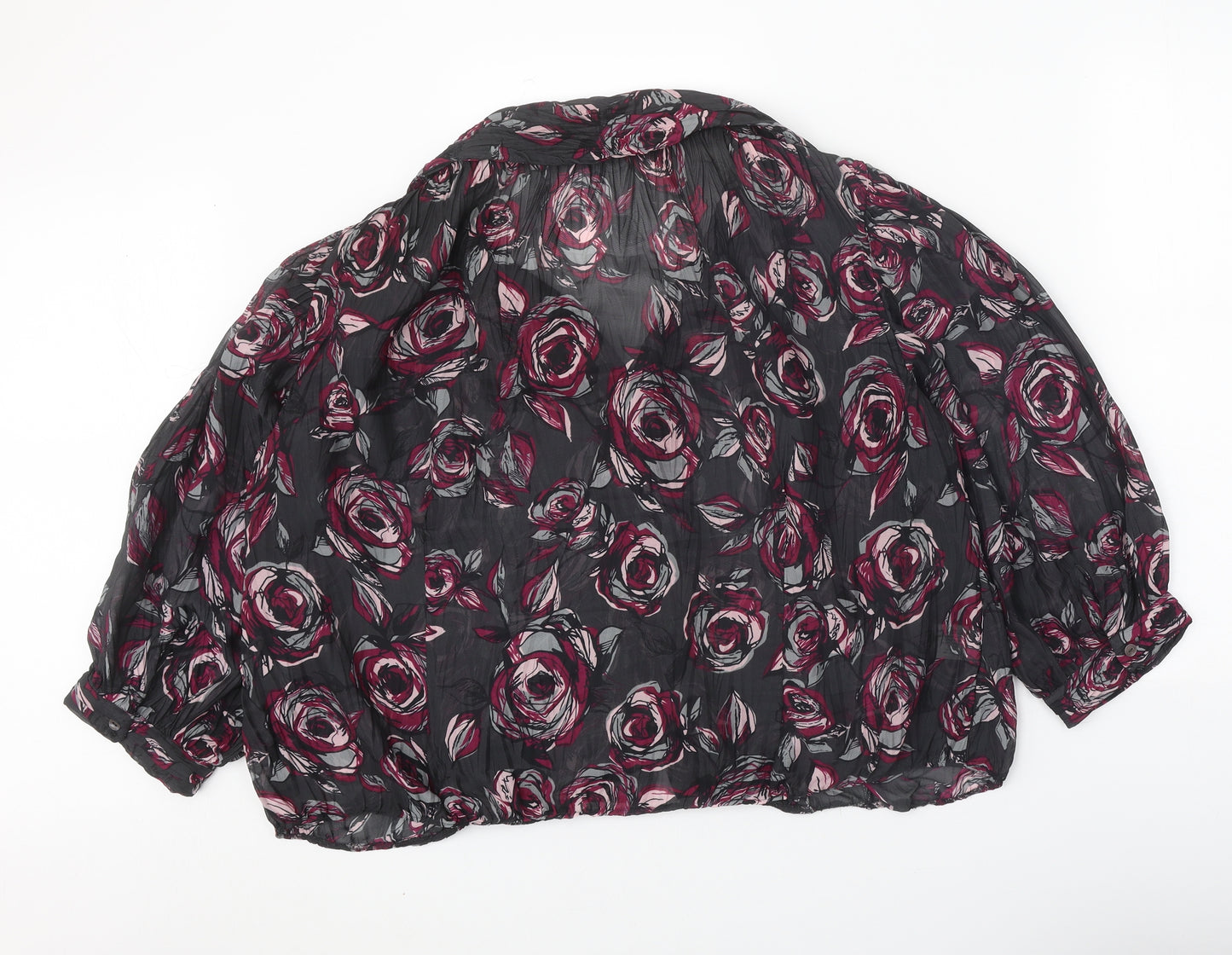 CC Womens Black Floral Polyester Basic Blouse Size 18 Collared