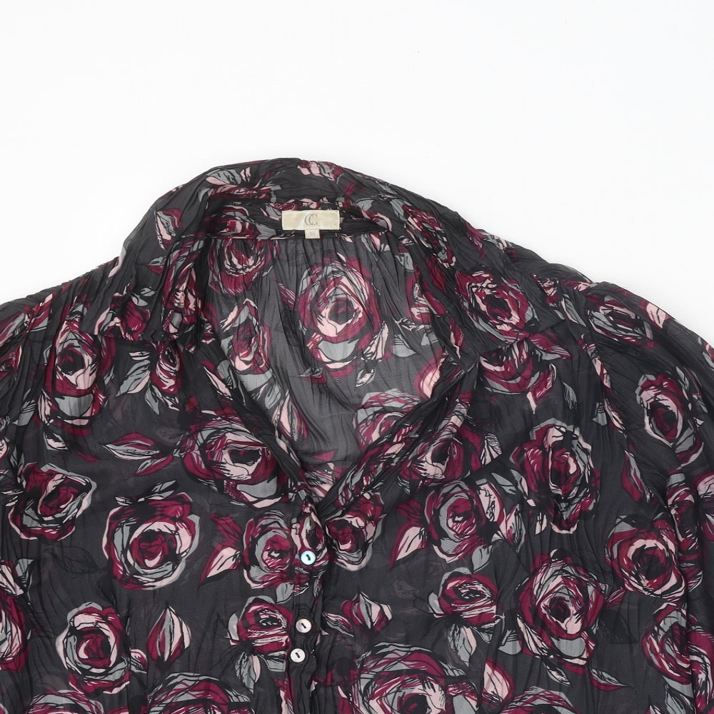 CC Womens Black Floral Polyester Basic Blouse Size 18 Collared