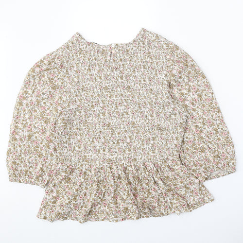 TU Womens Multicoloured Floral Viscose Cropped Blouse Size 12 Boat Neck - Shirred Bust Peplum