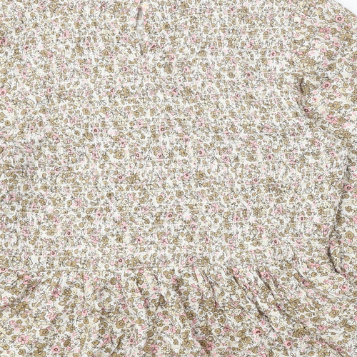 TU Womens Multicoloured Floral Viscose Cropped Blouse Size 12 Boat Neck - Shirred Bust Peplum