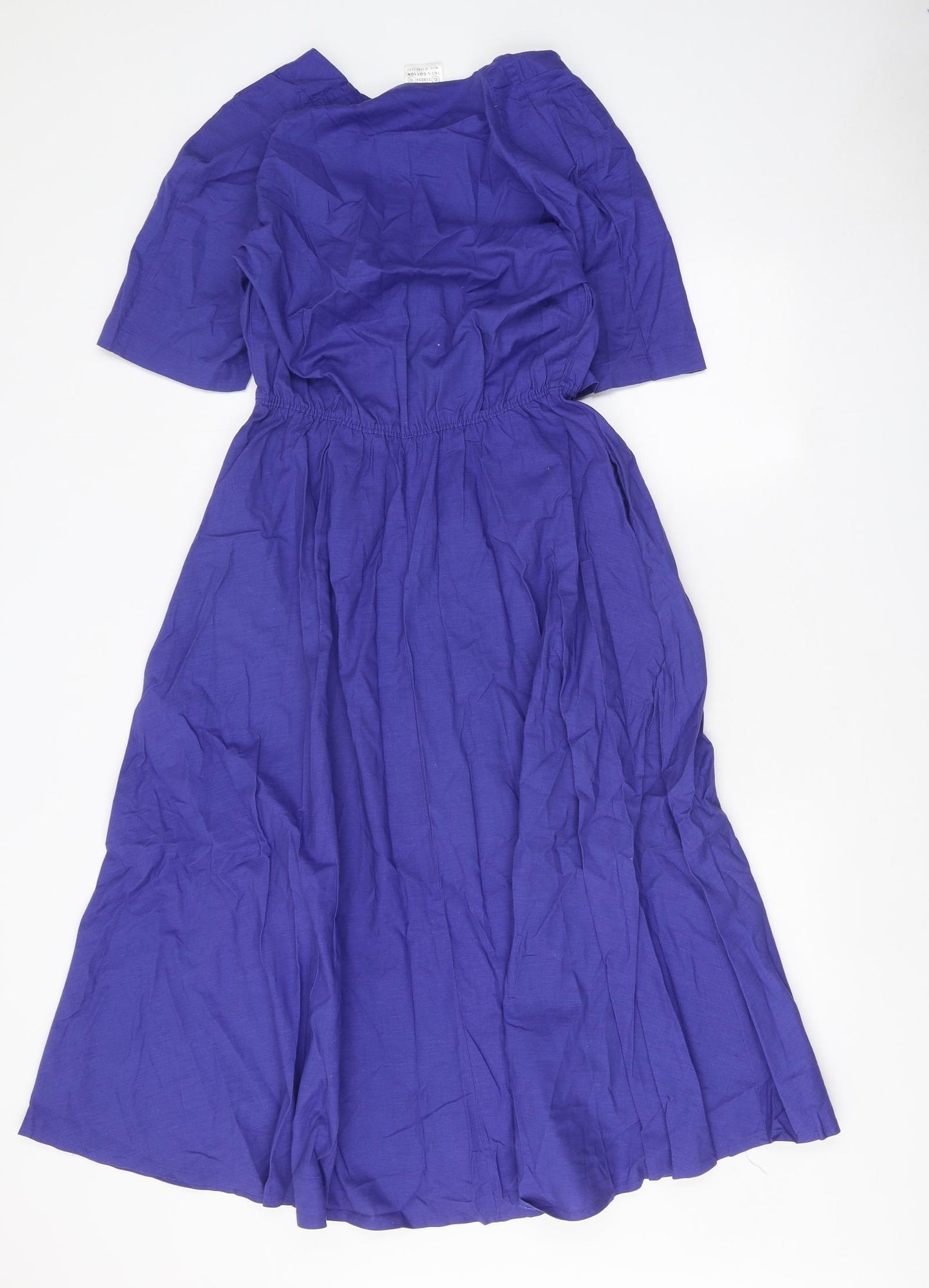 Preworn Womens Blue 100% Cotton A-Line Size 10 V-Neck Button